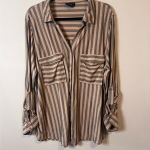 Flower & Feather Striped Button Down Shirt size 2XL women’s